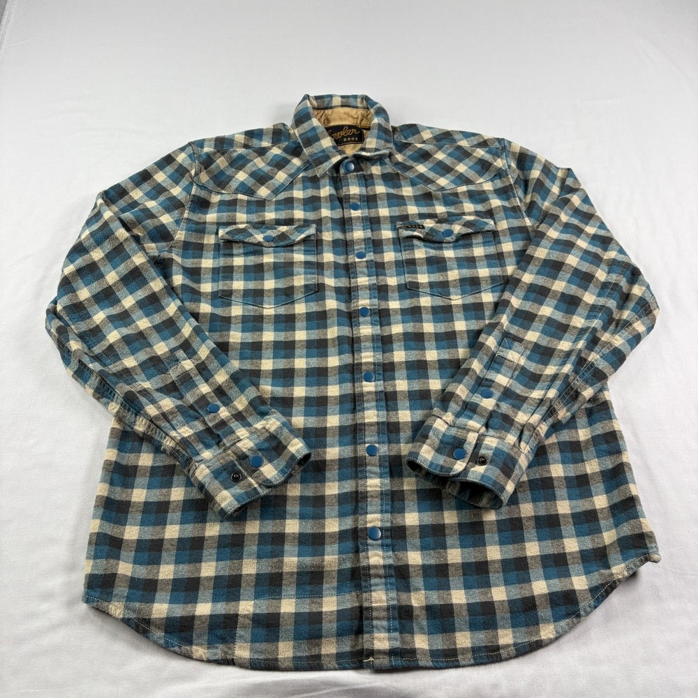 Howler Bros Shirt Mens M Blue Plaid Flannel Stockman Stretch‎ Snap Up Western